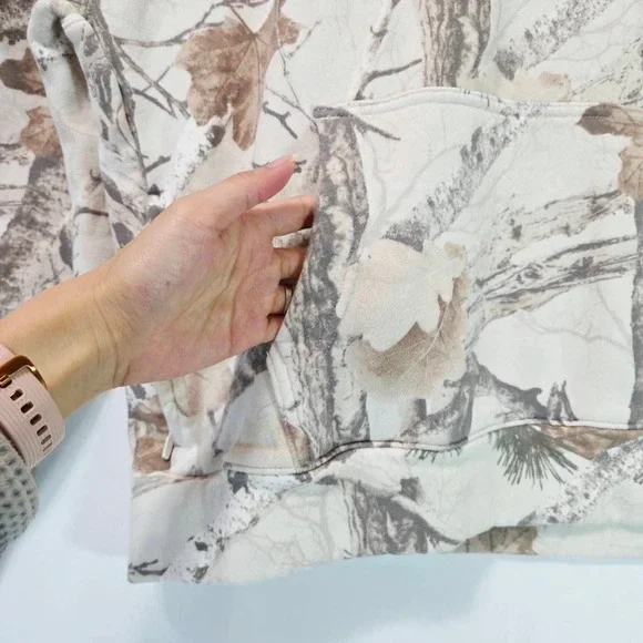 Hollister Boxy Fit Real Tree Fleece Hoodie Mens M Camo Sweatshirt Cream Y2K Zip - Picture 11 of 15